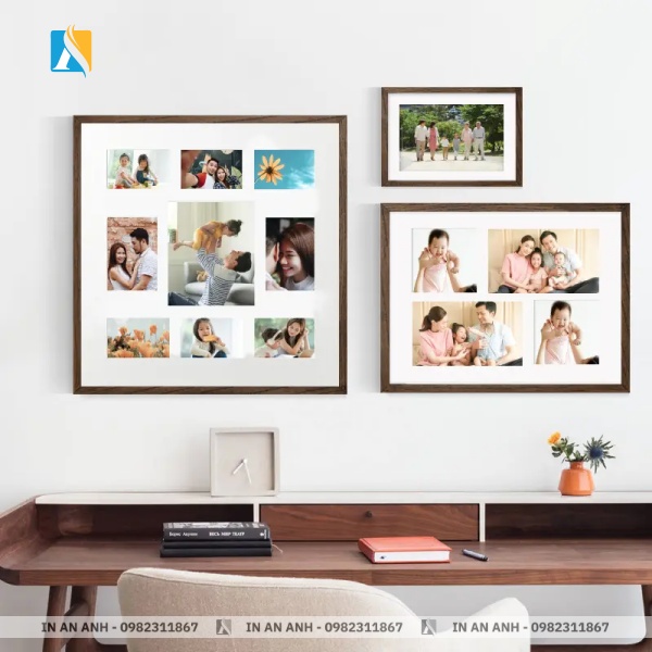 Ảnh gia đình in trên gỗ treo tường phòng khách