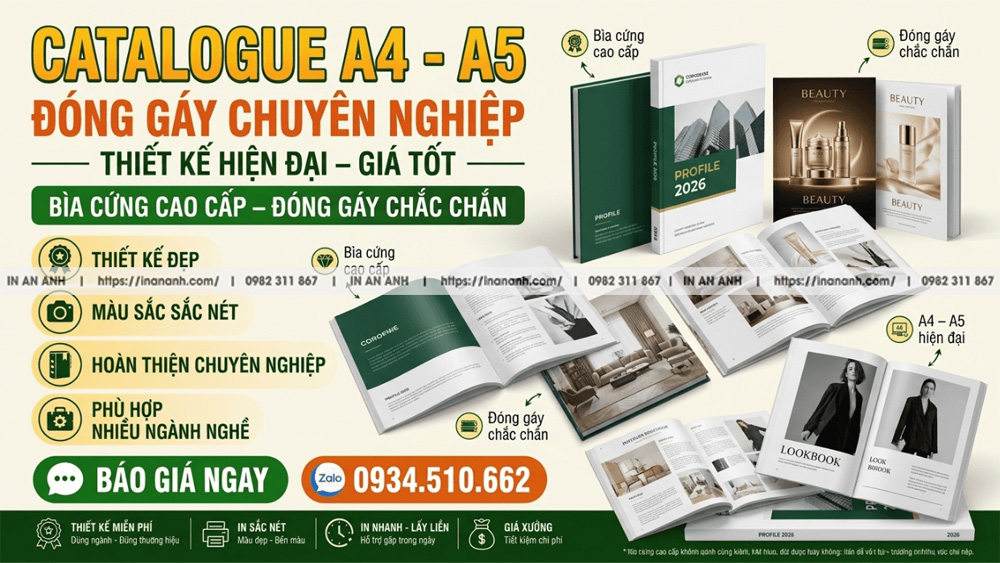 In Catalogue kích thước A4, a5