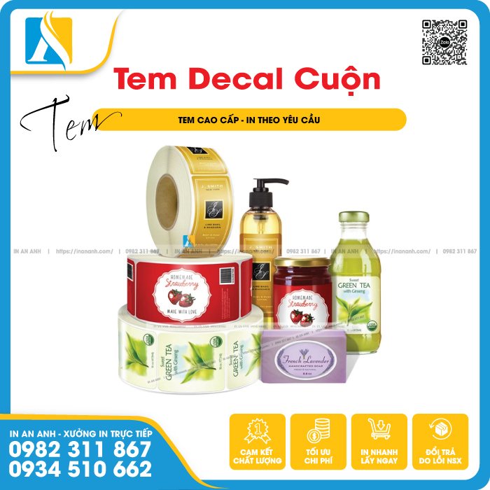 Tem cuộn giấy giá rẻ, dễ in, phù hợp hàng tiêu dùng nhanh.