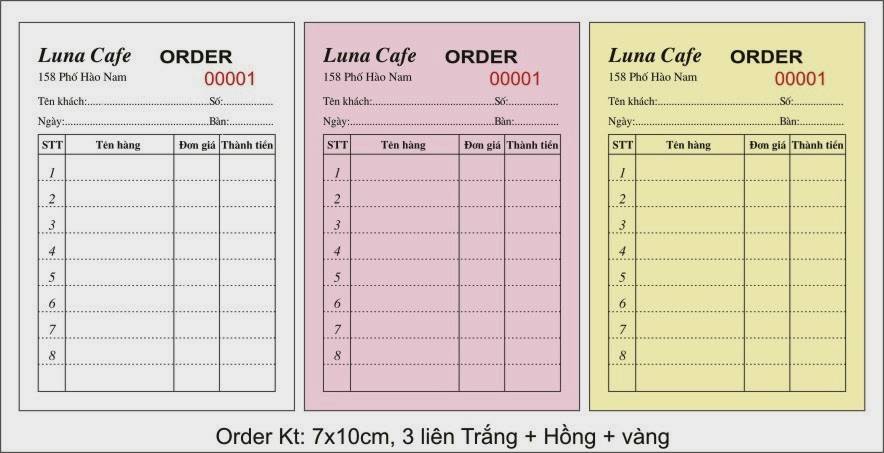 Loại hóa đơn 3 liên quán cà phê