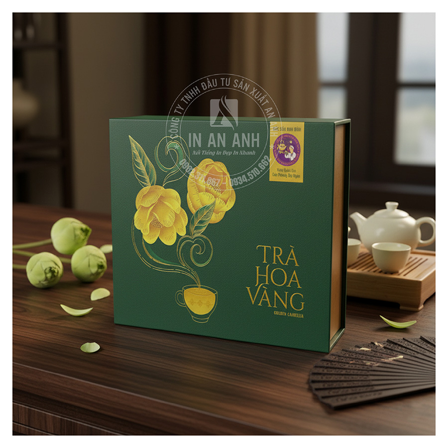 Hộp giấy đựng trà hoa vàng