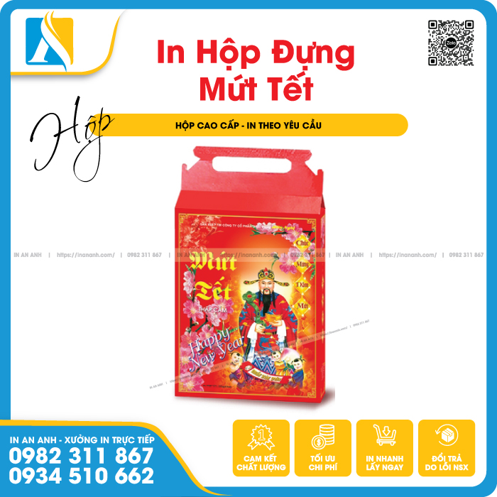 Hộp quà Tết đựng mứt được in theo yêu cầu, mẫu mã đa dạng