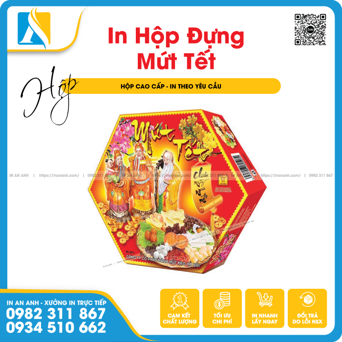 In hộp đựng mứt tết, in họa tiết truyền thống