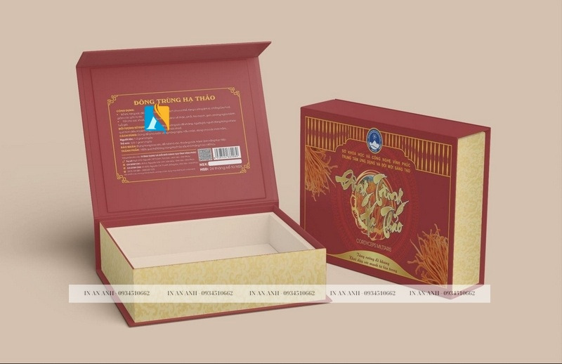 Hộp đựng đông trùng hạ thảo màu đỏ cao cấp thiết kế sang trọng