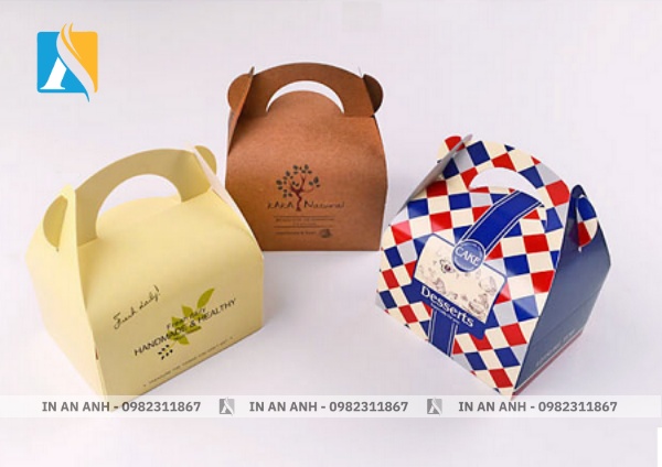 Sản phẩm in hộp đựng bánh kem có quai xách tiện lợi, dễ vận chuyển