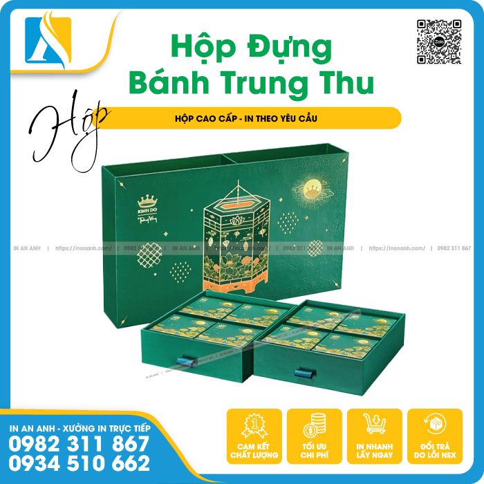 Bộ hộp bánh trung thu hoàn chỉnh gồm có: túi giấy, hộp đựng bên ngoài, hộp đựng bánh con
