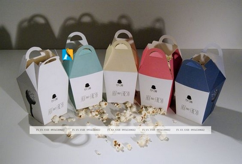 Thiết kế hộp đựng bắp rang bơ với màu sắc nổi bật