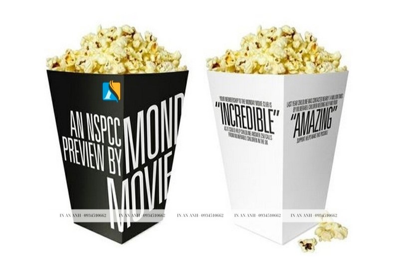 Mẫu hộp giấy đựng bắp rang bơ trắng đen