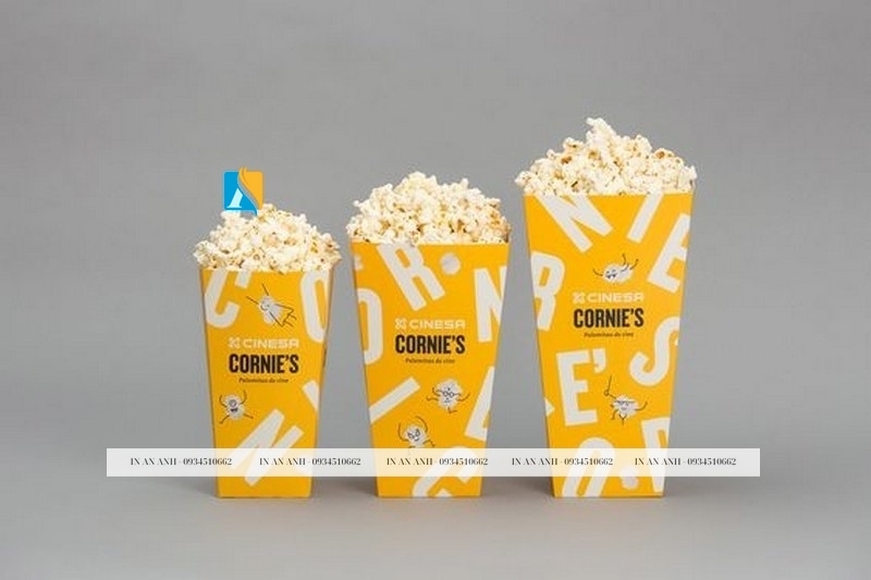 Hộp bắp rang bơ in logo thương hiệu nổi bật