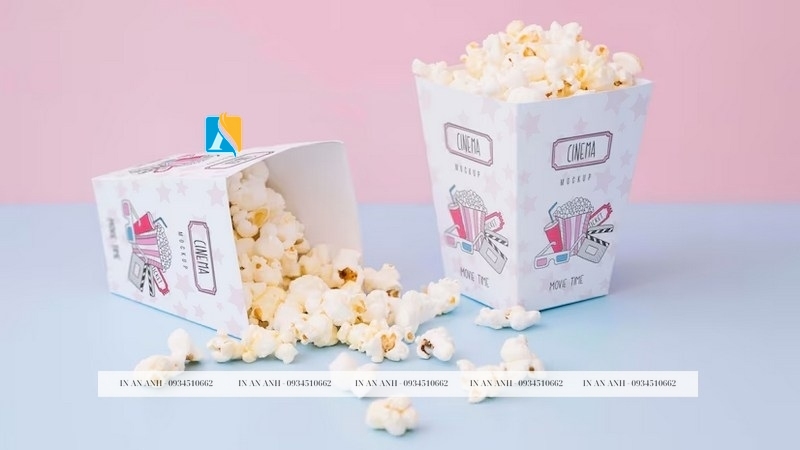 Mẫu tham khảo hộp giấy đựng bắp rang bơ dễ thương