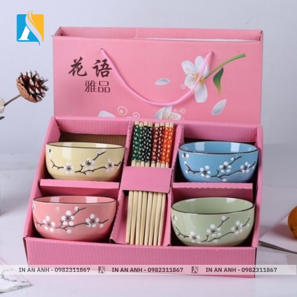 Thiết kế hộp đựng chén in họa tiết truyền thống