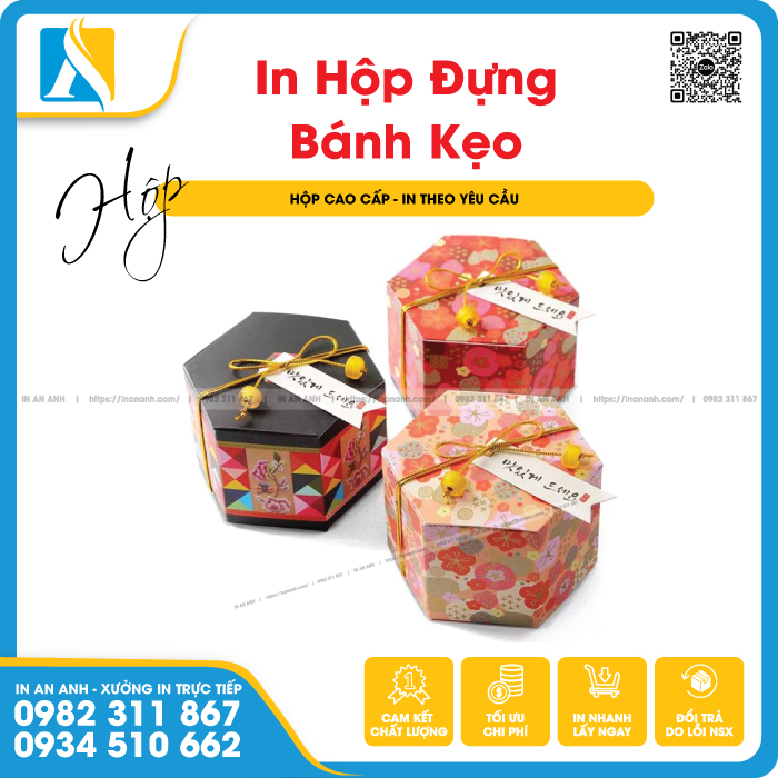 Mẫu hộp đựng bánh kẹo nhỏ gọn được nhiều khách hàng ưa chuộng tại In An Anh