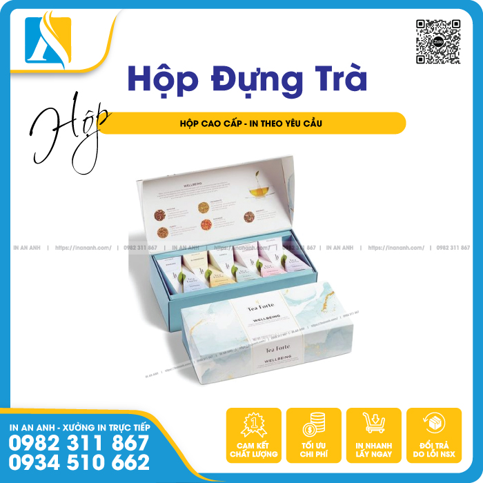 Mẫu hộp đựng trà cao cấp với thiết kế màu xanh nhạt trang nhã