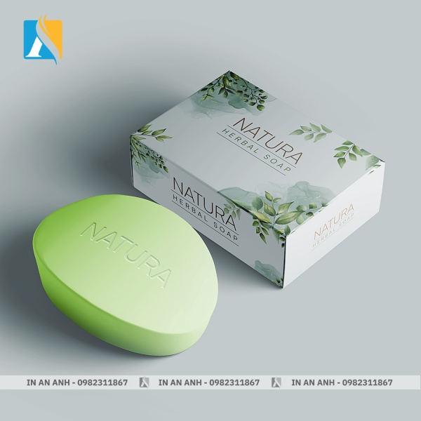 Hộp giấy đựng xà phòng màu trắng xanh in logo thương hiệu nổi bật