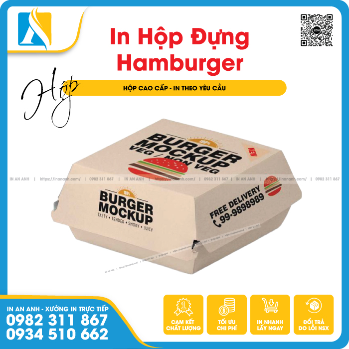 Mẫu hộp đựng bánh hamburger tối giản, chắc chắn