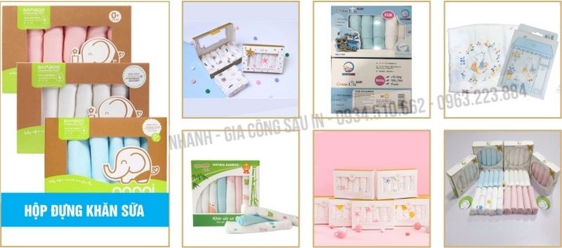 in hộp giấy đựng khăn sữa