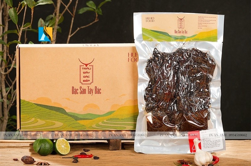 in hộp giấy đựng thịt trâu gác bếp