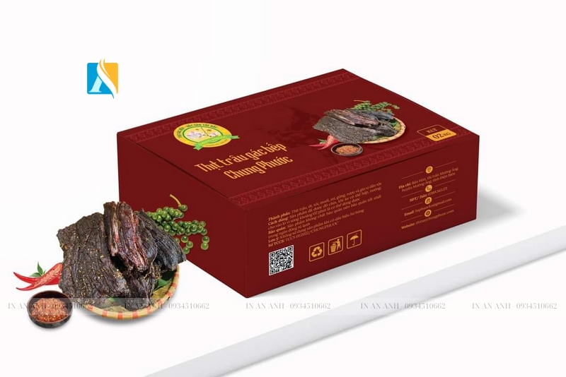 in hộp giấy đựng thịt trâu gác bếp
