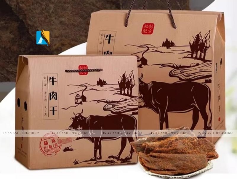 in hộp giấy đựng thịt trâu gác bếp