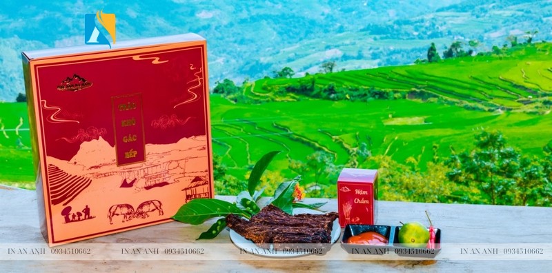 in hộp giấy đựng thịt trâu gác bếp