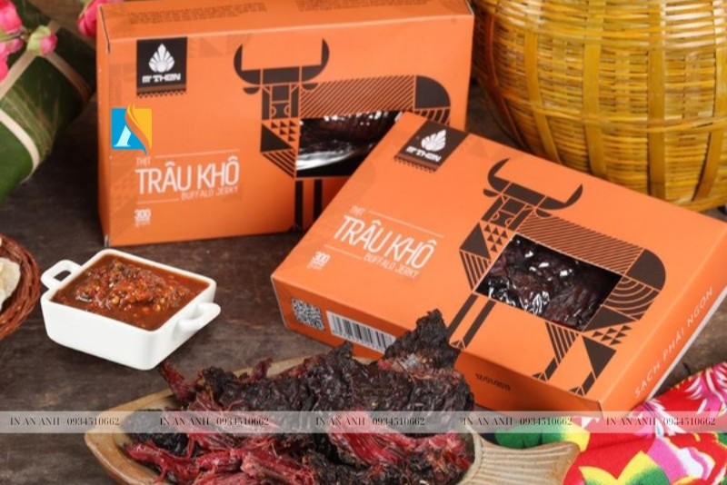 in hộp giấy đựng thịt trâu gác bếp