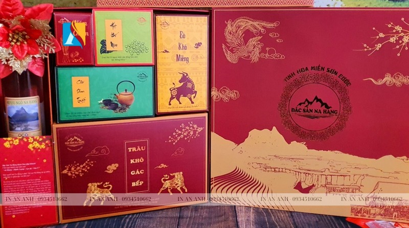 in hộp giấy đựng thịt trâu gác bếp