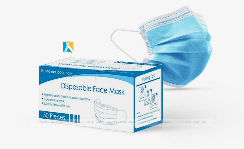 Hộp khẩu trang hình chữ nhật trắng xanh