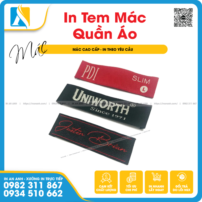 Mẫu nhãn vải tem mác may trên cổ áo đơn giản, đầy đủ thông tin