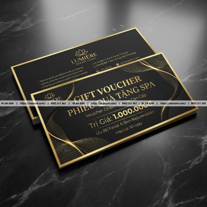 Mẫu thiết kế voucher spa sang trọng ép kim vàng đẳng cấp