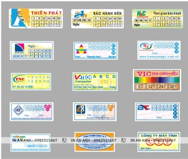 Mẫu tem bảo hành và tem niêm phong
