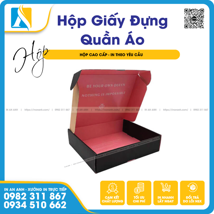 Mẫu hộp giấy đựng quần áo thời trang cao cấp phối màu đen hồng