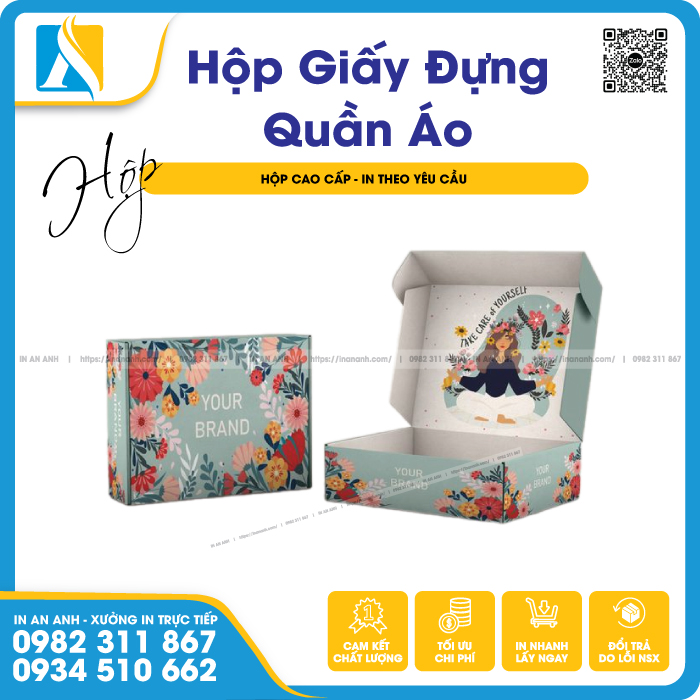 Mẫu hộp giấy đựng quần áo in hoa rực rỡ, thiết kế theo yêu cầu
