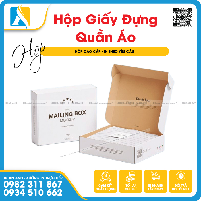 Mẫu hộp giấy đựng quần áo màu trắng, thiết kế đơn giản, tinh tế
