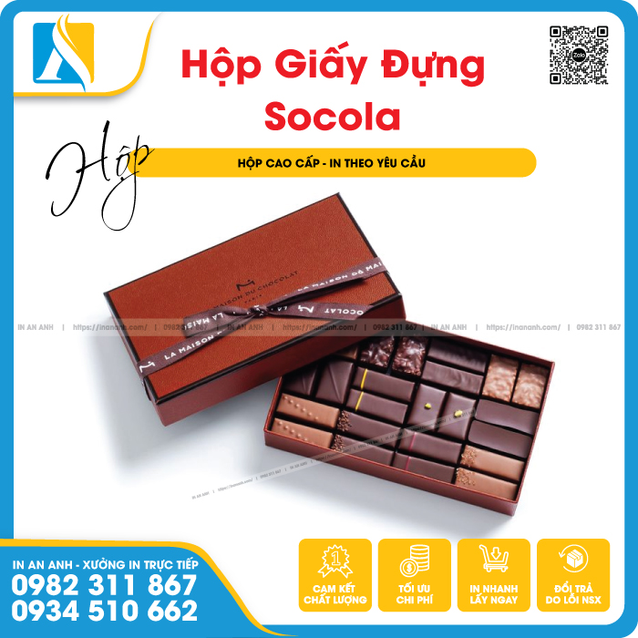 Hộp giấy đựng socola với nắp gập tinh xảo, tạo nên sự bất ngờ khi mở ra