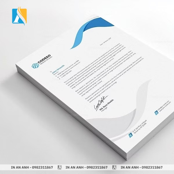 Giấy tiêu đề thư có logo và thông tin công ty chuẩn nhận diện thương hiệu