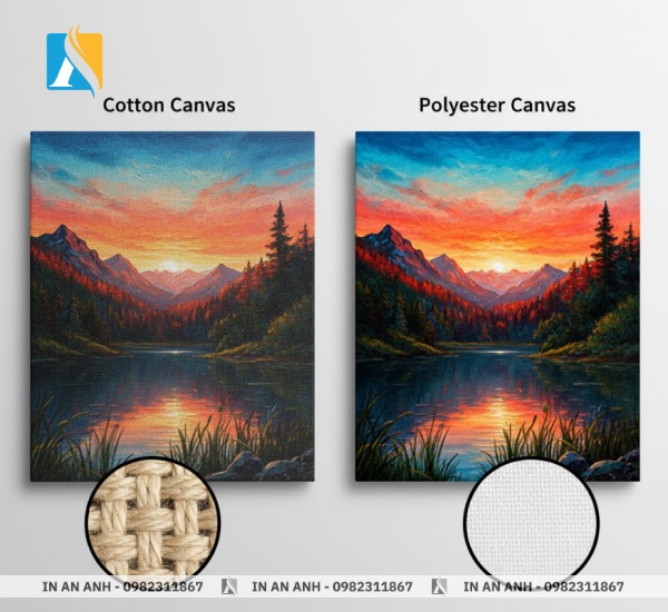 So sánh chất liệu cotton canvas và polyester canvas khi in tranh