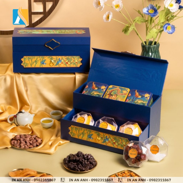 Hộp đựng quà tặng yến sào sang trọng màu xanh dương