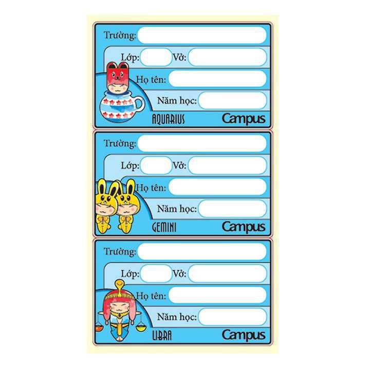 Mẫu nhãn vở tiếng anh gam màu xanh