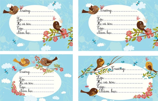 Mẫu nhãn vở chim hót mùa hè cute