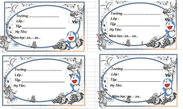 Nhãn vở đen trắng doraemon