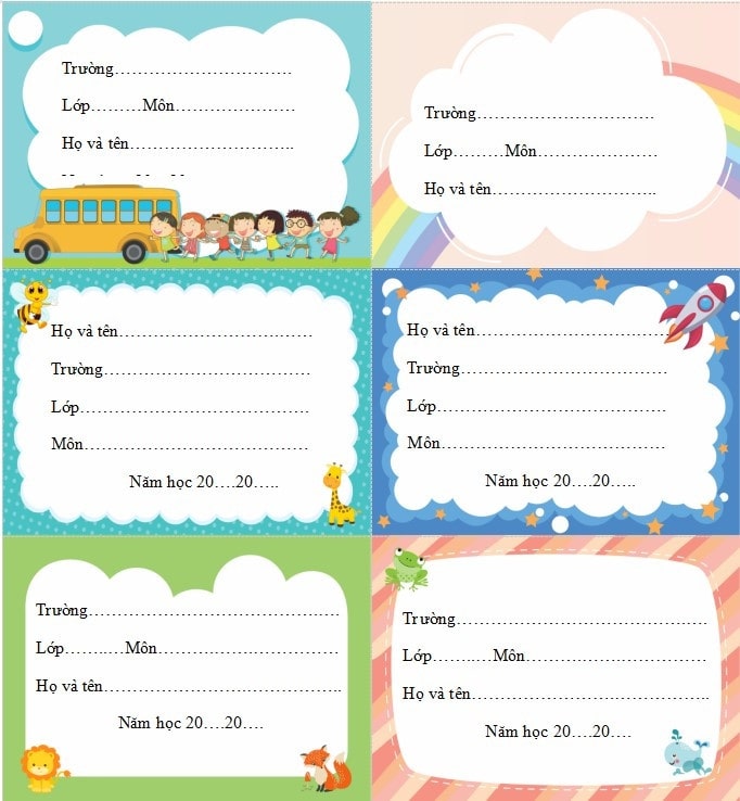 Mẫu nhãn vở cute con vật