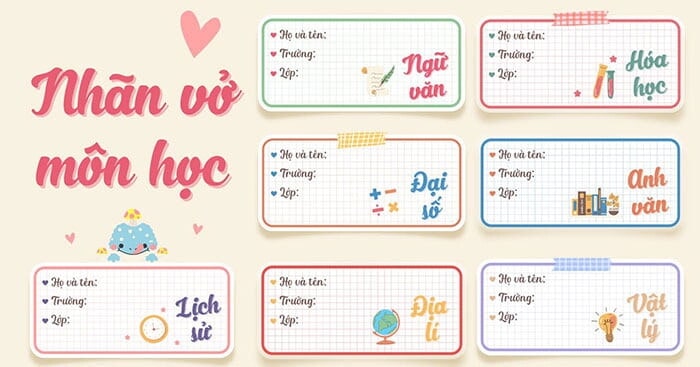 Nhãn vở hồng cute