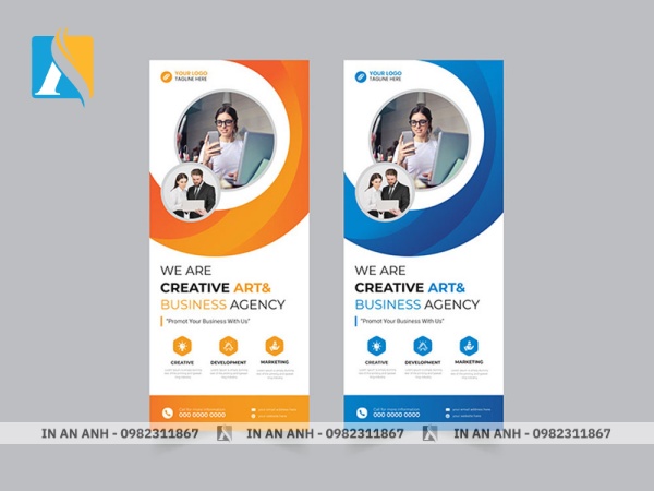 Mẫu standee sự kiện tone cam xanh