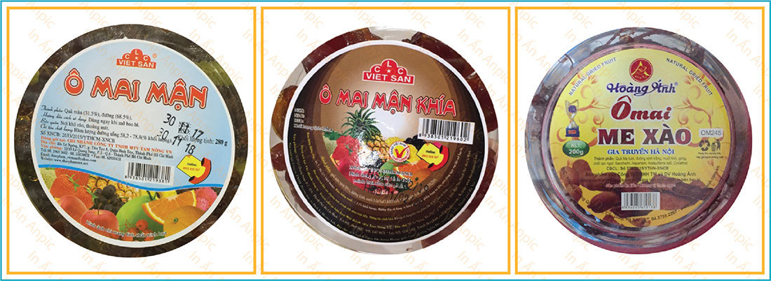 Mẫu tem decal dán hộp ô mai hấp dẫn