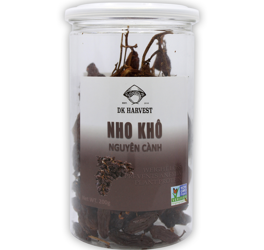 Mẫu tem nhãn dán hộp đựng nho khô nguyên cành