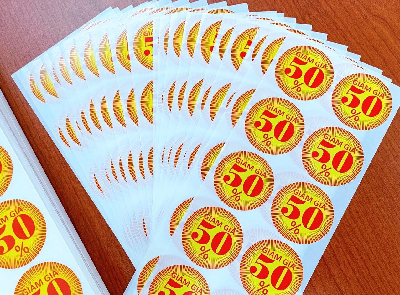 Mẫu tem tròn giảm giá, được sử dụng phổ biến nhất