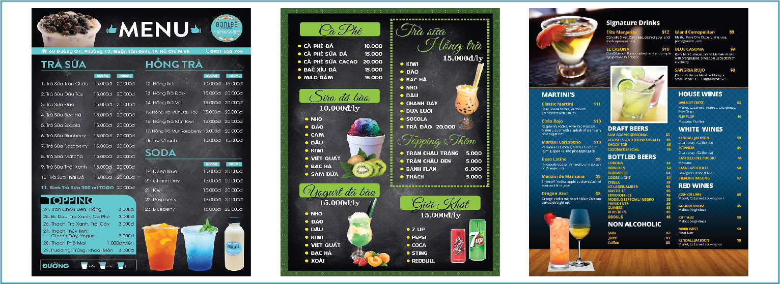 Mẫu menu và tờ rơi quán trà sữa