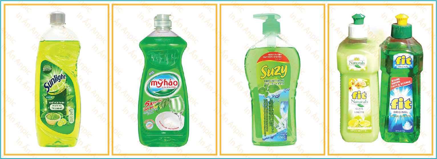 những mẫu tem nhãn sáng tạo dán chai nước rửa bát đĩa