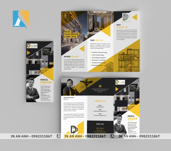 Mẫu Pamphlet giới thiệu công ty thiết kế tông màu vàng bắt mắt