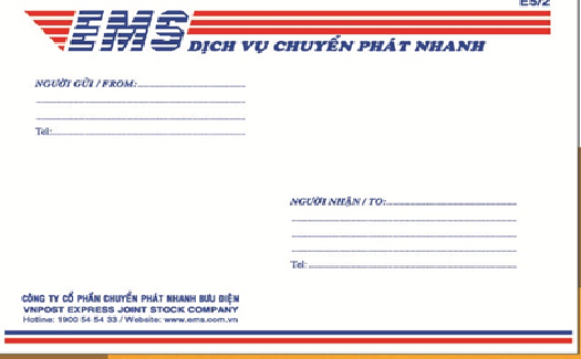 Mẫu in phong bì thư dịch vụ chuyển phát nhanh EMS